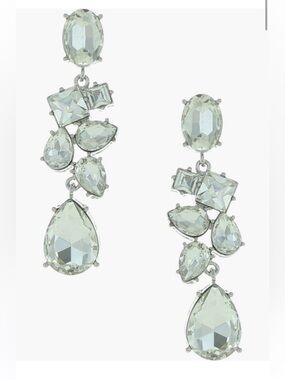 Olivia Welles Corrinne Crystal Statement Earrings Silver Clear Rhinestone NWT